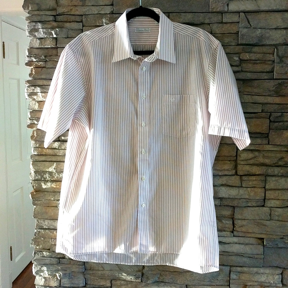 vintage Christian Dior chemise striped short sleeve button down shirt men’s 16.5